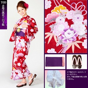 愛姫☆SWEET古典浴衣4点セット0D(赤地古典花×白下駄)
